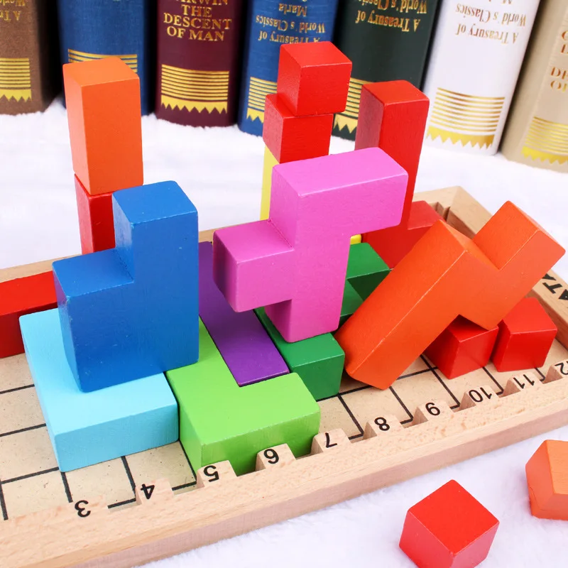 Детские развивающие игрушки сделай сам Kataminotly блокирует обучение Tetris Blocks Tangram Slide