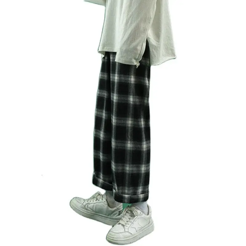 

Winter Thick Plaid Pants Men's Warm Fashion Retro Casual Pants Men Streetwear Loose Hip-hop Straight Wide-leg Pants Mens S-XL