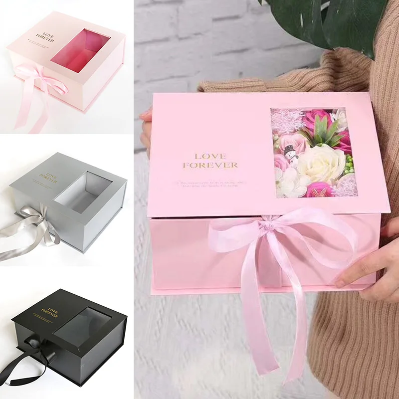 

Gift Packaging Box With Clear PVC Window Transparent Cardboard Flower Packaging Boxes Supplies Valentine's Day Box