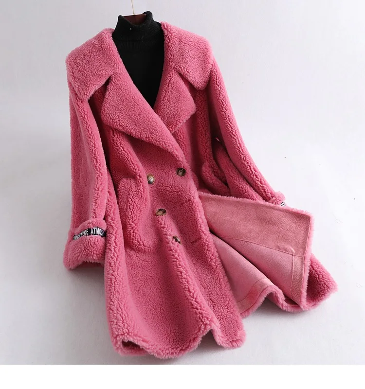 4 Abrigos mujer invierno шерстяное зимнее пальто, Женское пальто из овечьей шерсти с меховым воротником, верхняя одежда, настоящая цена, одежда - Цвет: 4