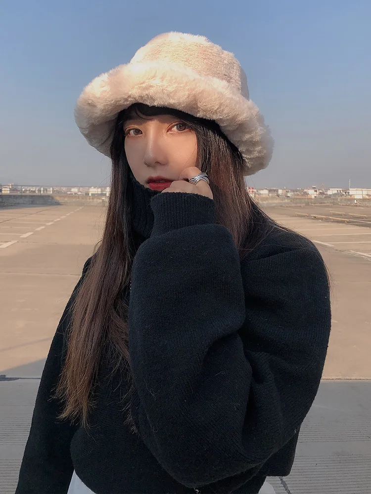 

Зимняя женская толстая имитация кролика гранж Топ японская Рыбацкая Кепка раковина сотни однотонных теплых утолщенных имитаций