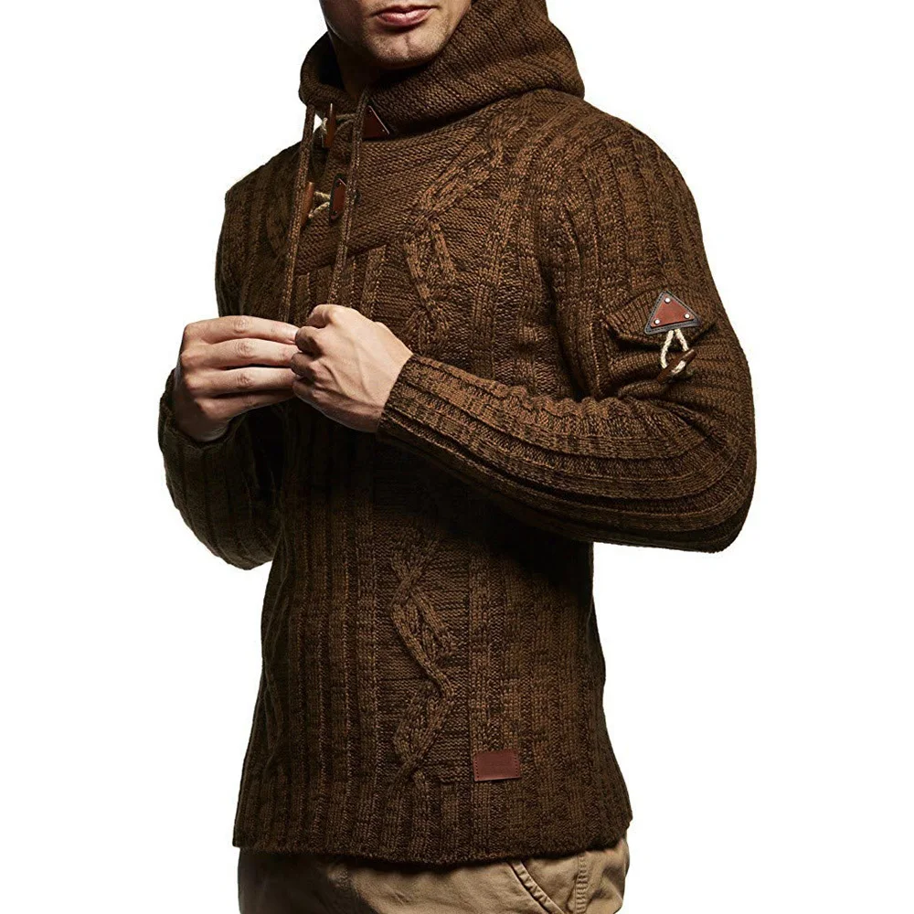 Moomphya, водолазка, мужской свитер с капюшоном, уличная одежда, жаккардовый вязаный зимний свитер для мужчин,, пуловер с длинным рукавом для мужчин