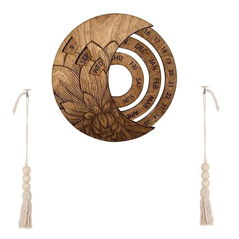 

Деревянный вечный календарь, настенный вращающийся календарь, регулируемый круглый календарь, для дома/офиса/школы, 10 дюймов