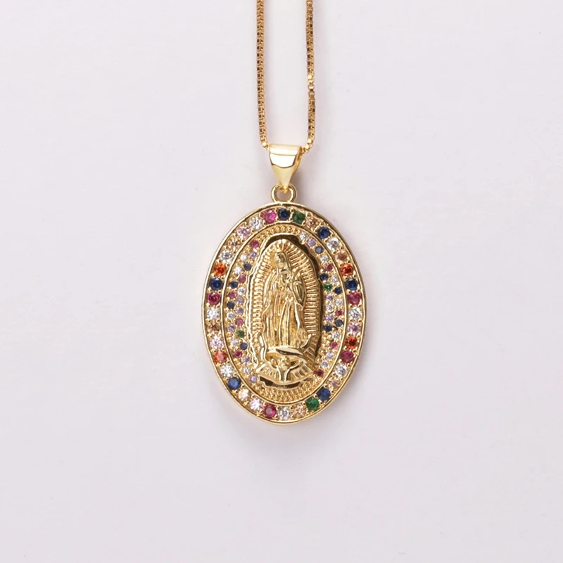 

Золотая подвеска 5 шт./лот, разноцветная циркониевая религиозная вера, Благородная Дева Мария, ожерелье, подарок, ювелирные изделия для женщин и мужчин