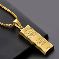 fashion unisex gold color hiphop rapper round box alloy chain golden bar shape fortune charm jewelry pendant necklaces