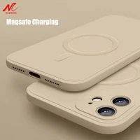 Магнитный чехол из жидкого силикона для iPhone 12 Pro Max 11Pro X Xs Xr 7 8 Plus 13 Mini, Магнитная задняя крышка Magsafing с беспроводным зарядным устройством