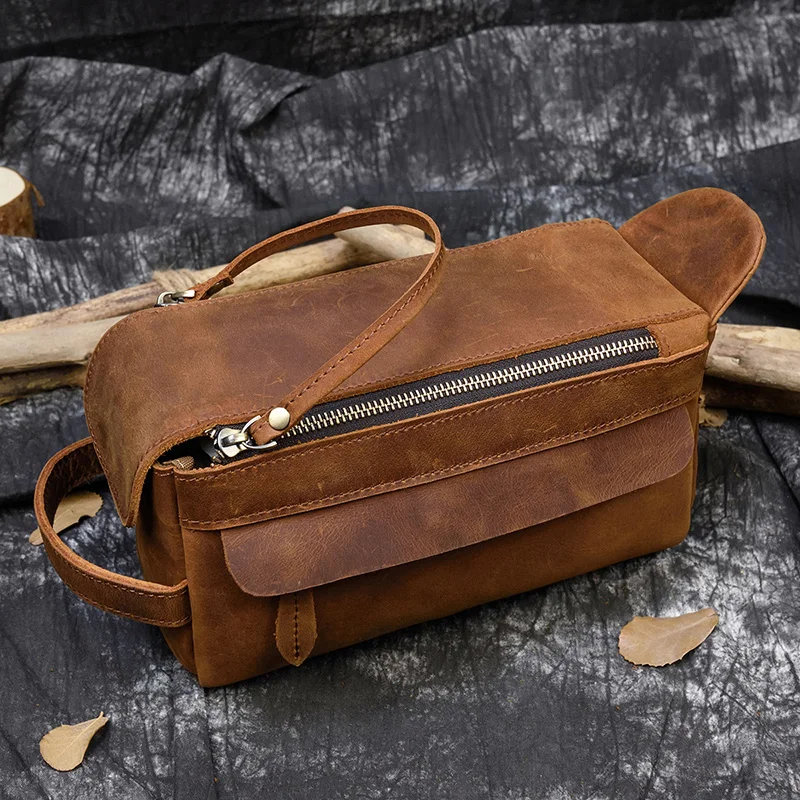 

Genuine Leather Toiletry Bag Men Cowhide Washing Storeage Bag Vintage Brown Travel Pouch Groomsmen Bag Dropshipping Clutch Bag