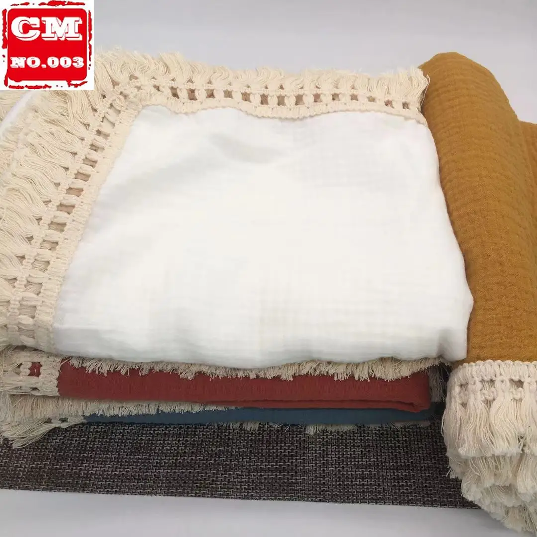 

120x100cm Tassel Muslin Baby Blankets Newborn Diaper Swaddle Baby Towel Gauze Pompom Swaddle Blanket Baby