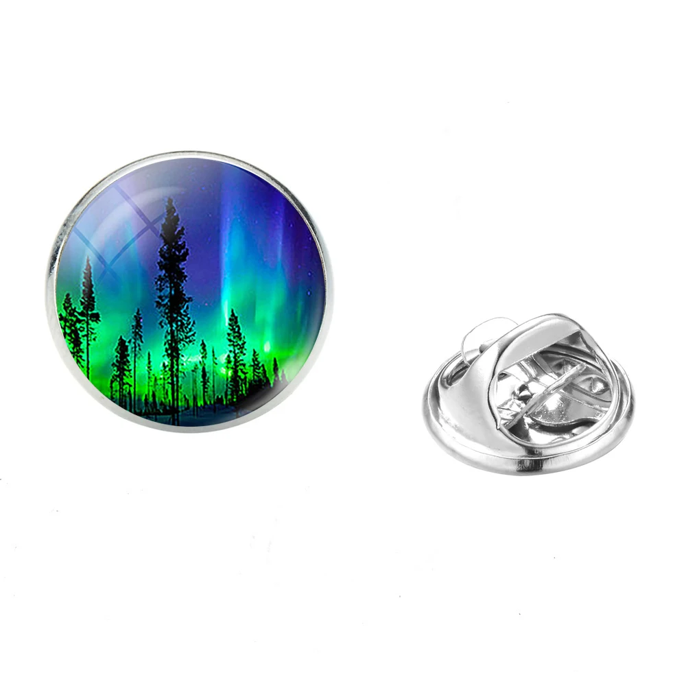 Romantic Green Aurora Borealis Brooches Colorful Northern Lights Forest Scene Glass Photo Cabochon Clasp Pins Badges 2019 | Украшения и