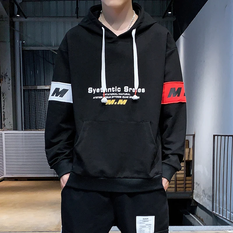 Толстовка мужская приталенная с капюшоном белый пуловер в стиле хип хоп модная