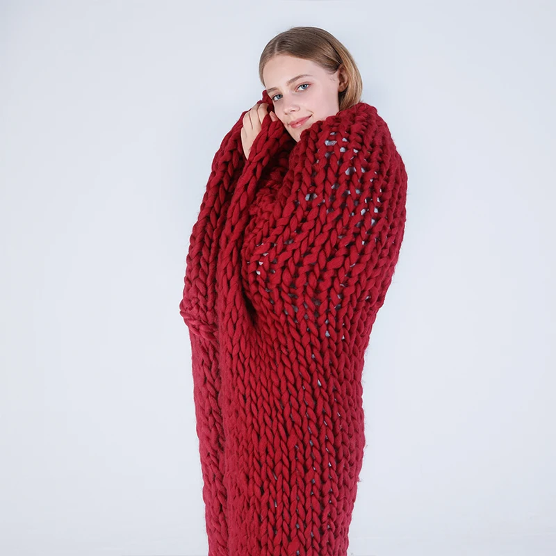 Вязаное одеяло ручной работы из толстой шерсти объемное вязаное большое мягкое