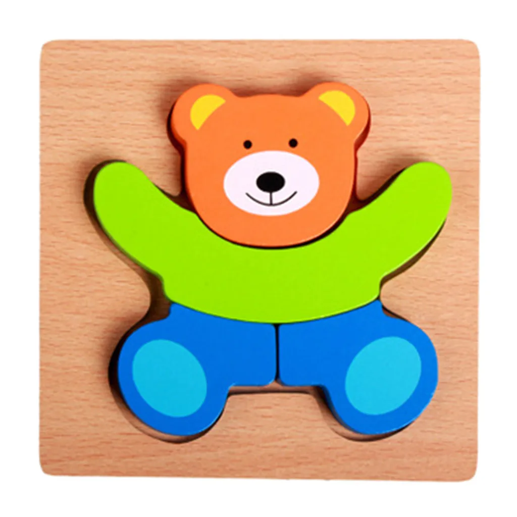 

4PCS Cartoon Animal 3D Wooden Puzzle Baby Montessori Toys Toddlers Educational Traffic Jigsaw Puzzle Set For 1-3 Y Boys Girl