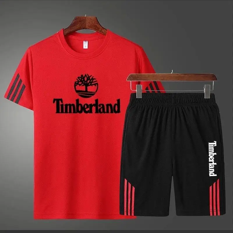 

2021 Men Casual Set Fashion 2 PCS Sweat Suit Striped Short Sleeve T-shirt Shorts Sets Male Sportswear Tracksuit Summer Spor