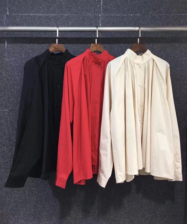 

2021 new women fashion small stand-up collar button decoration solid color all-match long-sleeved shirt shirt 1021