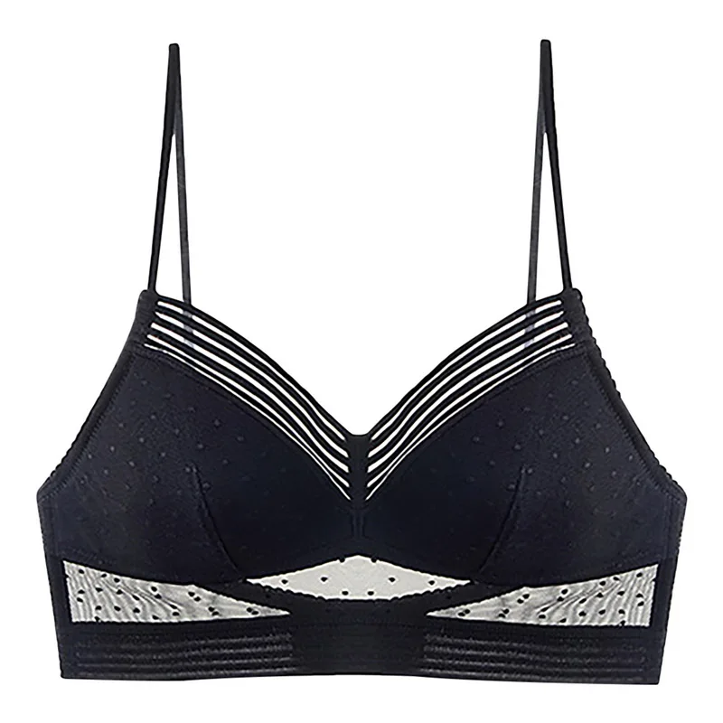 

Sexy Backless Strapless Bra Push Up Plus Size Bras for Women Thin Lace Bralette Dots Mesh Lingerie Brassiere Low Back Underwear