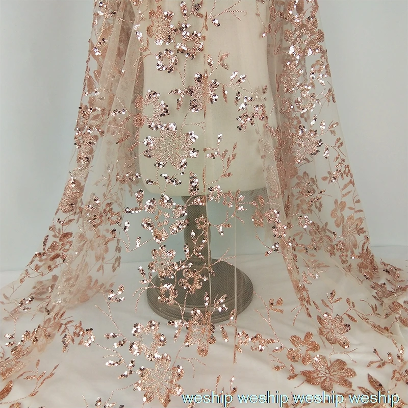 1 ярдов шампанское золото с блестящей нитью ткань вышитая кружевная сетка