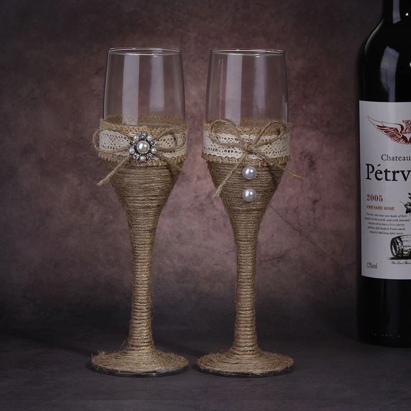 

Шпагат для украшения платья, бокал для красного вина, свадебный, праздничный, 1 пара, свадебный бокал