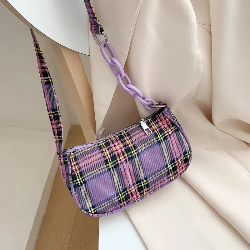 

Fashion Plaid Women Underarm Bag PU Leather Chain Ladies Small Shoulder Bags Female Clutch Purse Baguette Handbag Bolsa Feminina
