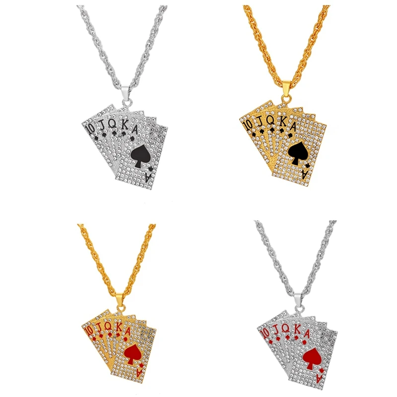 

New Hip Hop Rock Alloy Necklace Set Diamond Poker Men and Women Fashion Personality Collarbone Chain Girl Party Jewelry