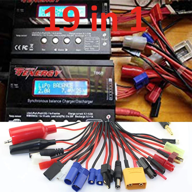 19 в 1 RC Lipo батарея зарядное устройство адаптер кабель конвертера 4 мм разъем типа "банан" к Traxxa JST FUTABAS/T-Plug XT60 EC3 EC5 Hxt TAMIYAS
