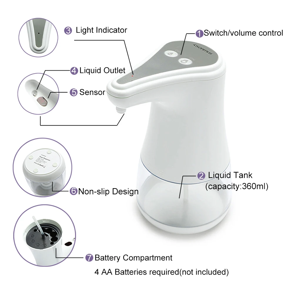 Автоматический диспенсер для мыла сенсорный с датчиком движения ванной комнаты |