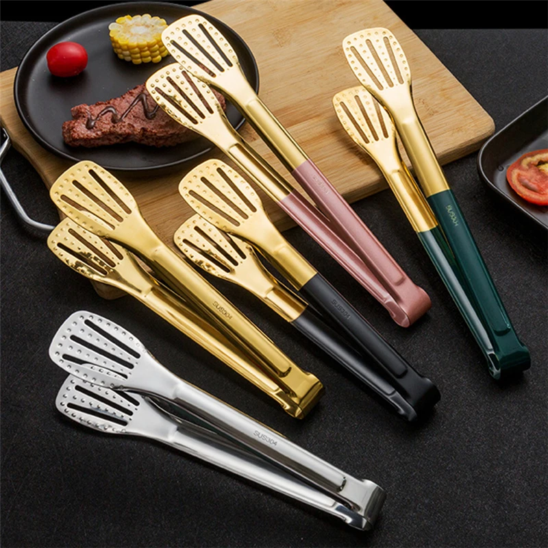 

304 Stainless Steel Kitchen Food Tongs Non-Slip Bread Barbecue Grilling Salad Steak Clip Clamp Cooking Utensils Kitchenware