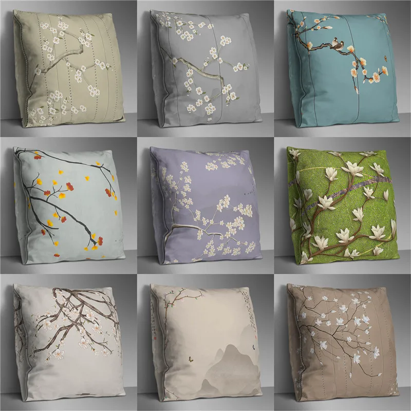 

Plum Blossom Cushion Cover Pillowcase Ink Painting Pillow Case Decor Double-sided Sofa Throw Pillows Room 45 * 45cm