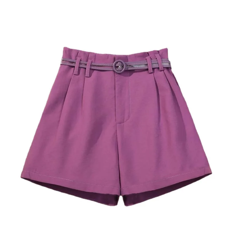 

Fashion with belt shorts female outer wear 2021 Korean Summer thin shorts high waist was thin wild casual wide leg shorts