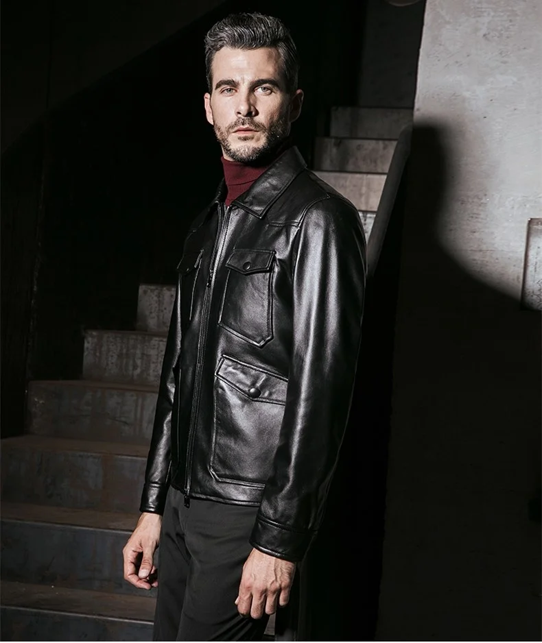 

YR! Бесплатная доставка. Плюс новый качественный мягкий жакет из овечьей кожи. Черные Карманы тонкое пальто из натуральной кожи. Модная молод...