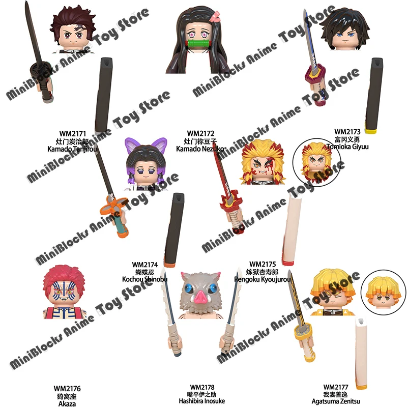 

Demon Slayer Anime Series Mugen Train WM6116 Tanjirou Nezuko Giyuu Kyoujurou Figures Heads Building Blocks Creative Toys For Kid