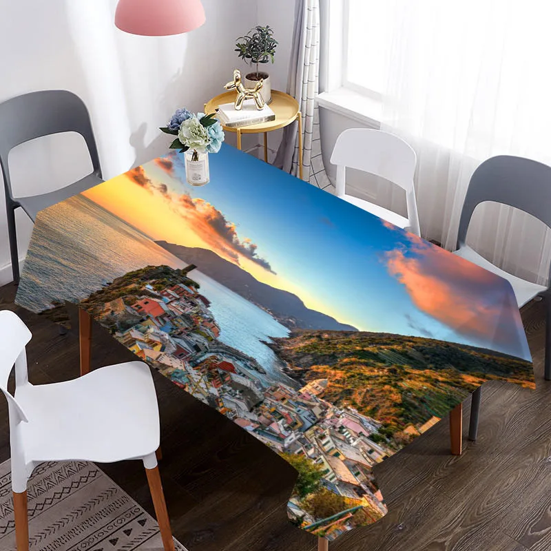 

Customizable 3D Tablecloth Italian Landscape Pattern Washable Cloth Rectangle Round Table Cover Party Wedding Decoration