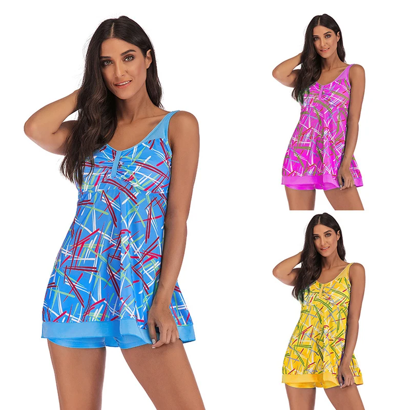 Купальный костюм размера плюс Ретро стиль купальник женские шорты купальный