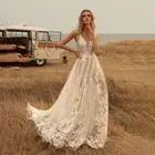 Свадебное Платье в стиле бохо, Свадебное Платье в стиле кантри с глубоким V-образным вырезом и открытой спиной