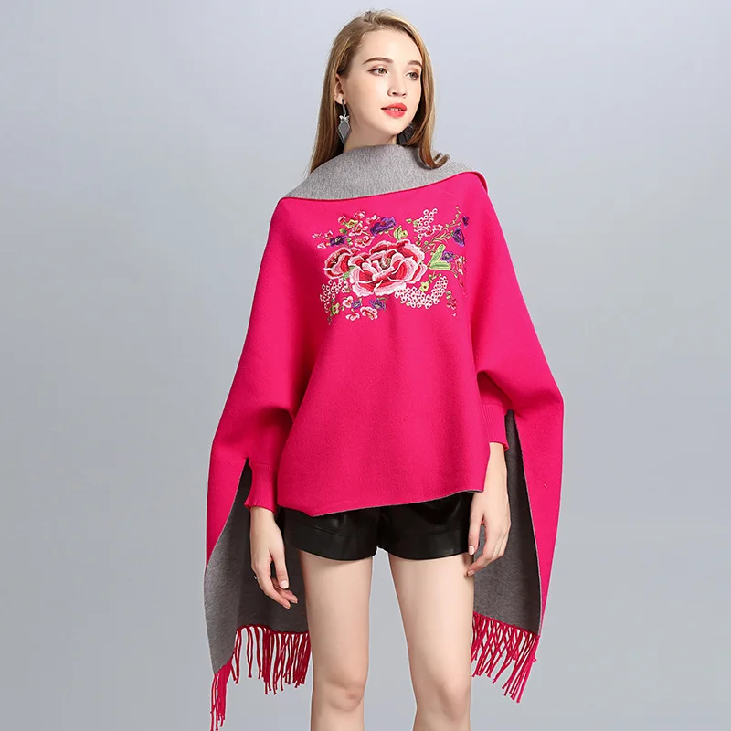 

Spring/Autumn Newest Woman Sweaters Women Batwing Sleeve Cardigan Sweater Pretty Lady Cape Trendy Knit Embroidery Tops Cloak