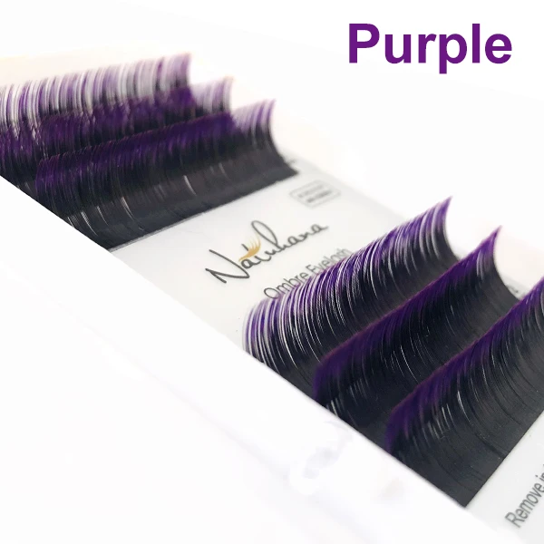 Purple NATUHANA,, 6 рядов, Ombre, синий, фиолетовый цвет, наращивание ресниц, Индивидуальные Накладные ресницы из искусственной норки, профессиональный салон - Цвет: Purple