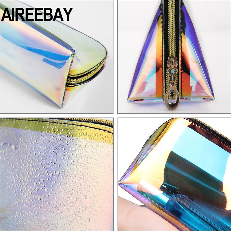 AIREEBAY Лазерная косметичка модный фирменный дизайн голографический прозрачный чехол для макияжа прозрачный, с застежкой на молнии кошелек сумка для туалетных принадлежностей