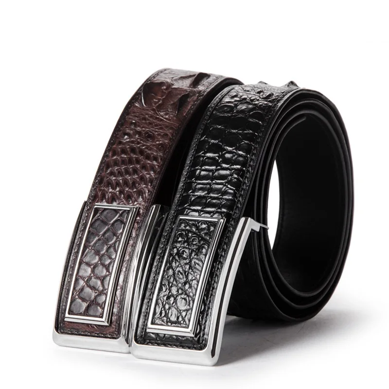 Мужской ремень из натуральной крокодиловой кожи в официальном стиле с пряжкой нержавеющей стали|Мужские