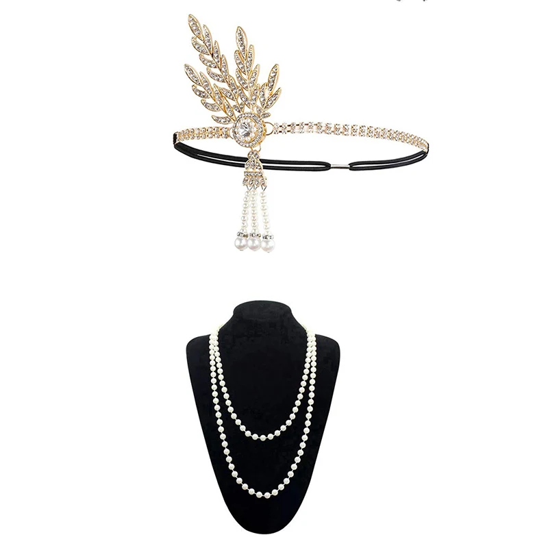 1920s Accessories Винтажное женское платье 1920s Gastby со сплошным расшитым блестками Сетчатое платье в стиле модерн украшенное бахромой платье размера плюс черный/зеленый/белый/золотой - Цвет: 1920s Accessories