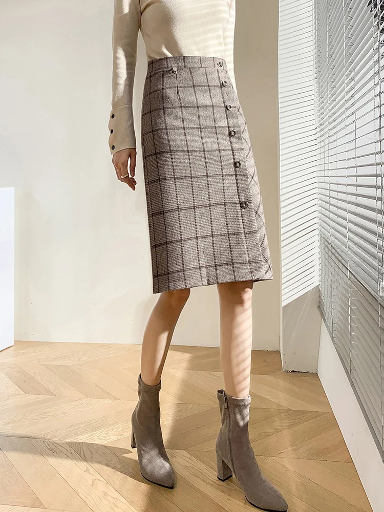 Твидовая юбка в Корейском стиле новинка осень-зима 2020 тонкая женская клетчатая