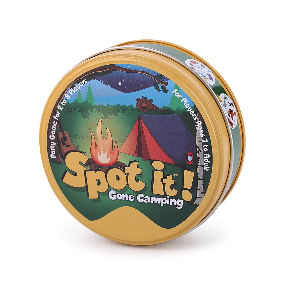 

Promotion Dobble Spot It Card Toy Iron Box Gone Camping Sport Holidays Kids Board Game Gift