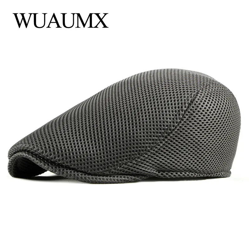 

Wuaumx Summer Casual Breathable Berets Hat Plain Mesh Peaked Flat Ivy Cap Duckbill Hat Men Women Solid White Black Beret Cap