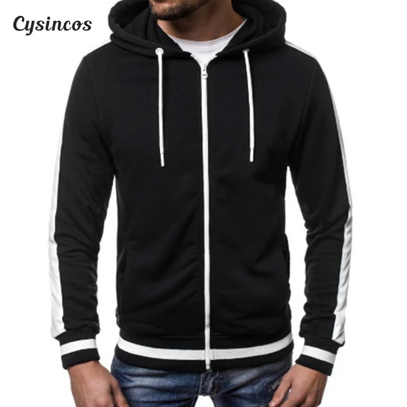 CYSINCOS Pocket Solid Hooded Cardigan Men Zipper Autumn Black Hoodies Coat Men Long Sleeve Sweatshirts Male Jackets Streetwear