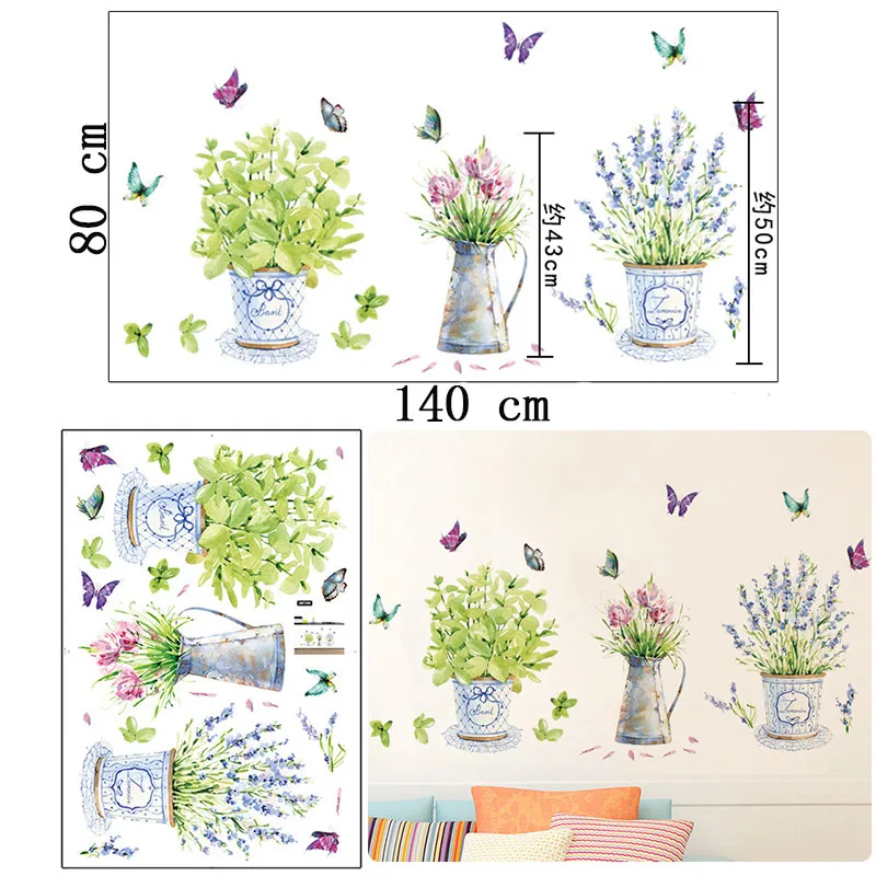 

DIY wall stickers home decor potted flower pot butterfly kitchen window glass bathroom decals waterproof