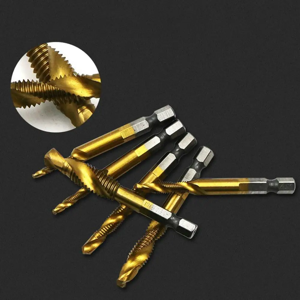 

6pcs Hss Titanium M3 - M10 Combination Hex Deburr Countersink Tap Drill Bit Set Hexagonal Shank Compound Taps Set