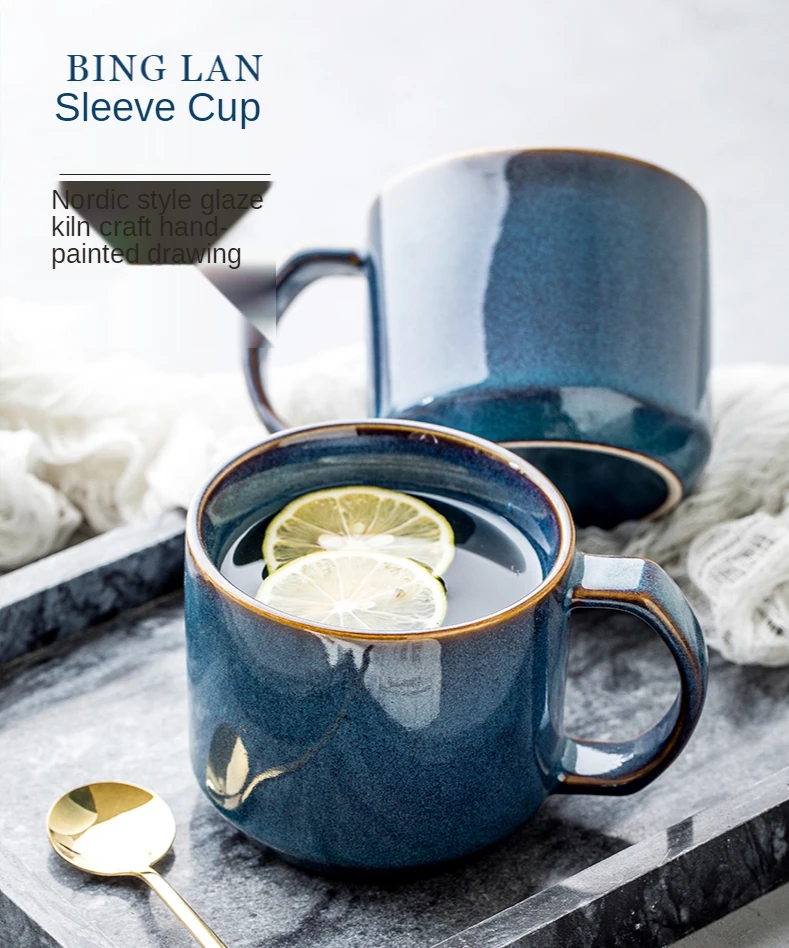 

Холодная синяя креативная Европейская стандартная кофейная чашка, кружка, бытовая керамическая чашка, чашка для воды с синим рукавом, чашка...