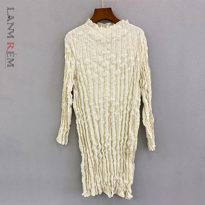 

LANMREM 2022, весеннее Новое Плиссированное Платье, женское платье с длинным рукавом, дизайнерское платье со складками, женская модная одежда 2W1707