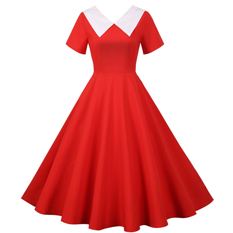 

Fashion Summer V Neck Peter Pan collar Female Rockabilly pin up Skater Swing Knee Length party dress