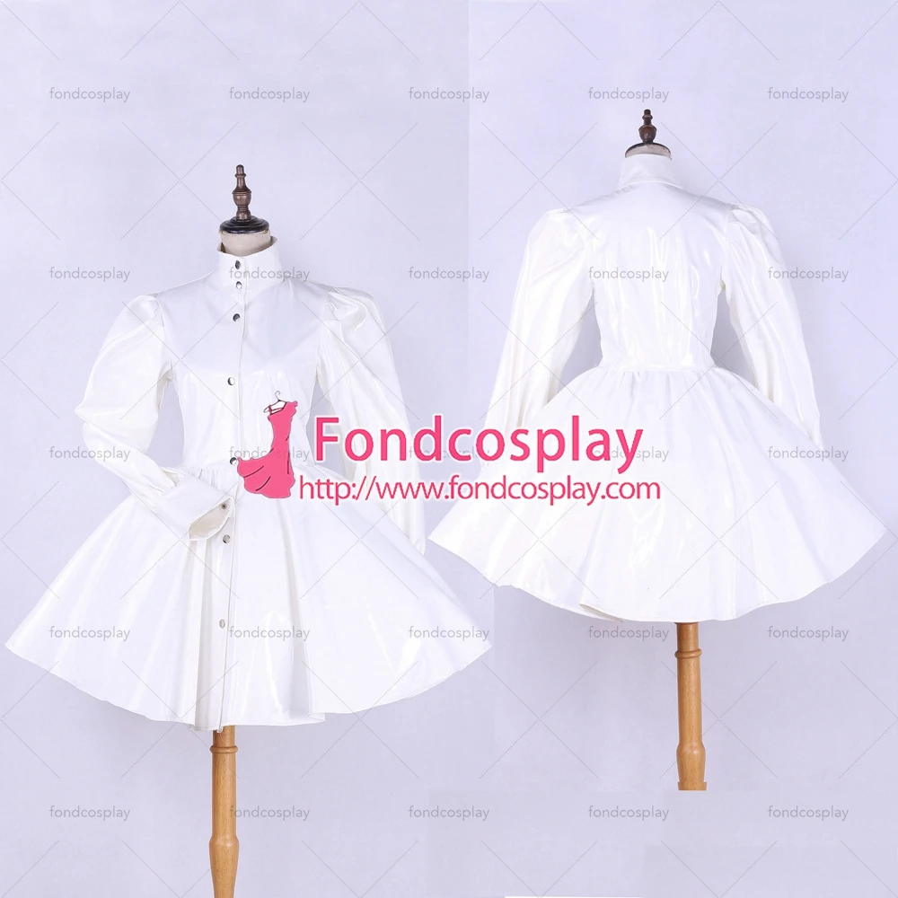 

fondcosplay adult sexy cross dressing sissy maid short Dress Gothic Lolita Punk White heavy Pvc Dress Costume Custom-made[G535]