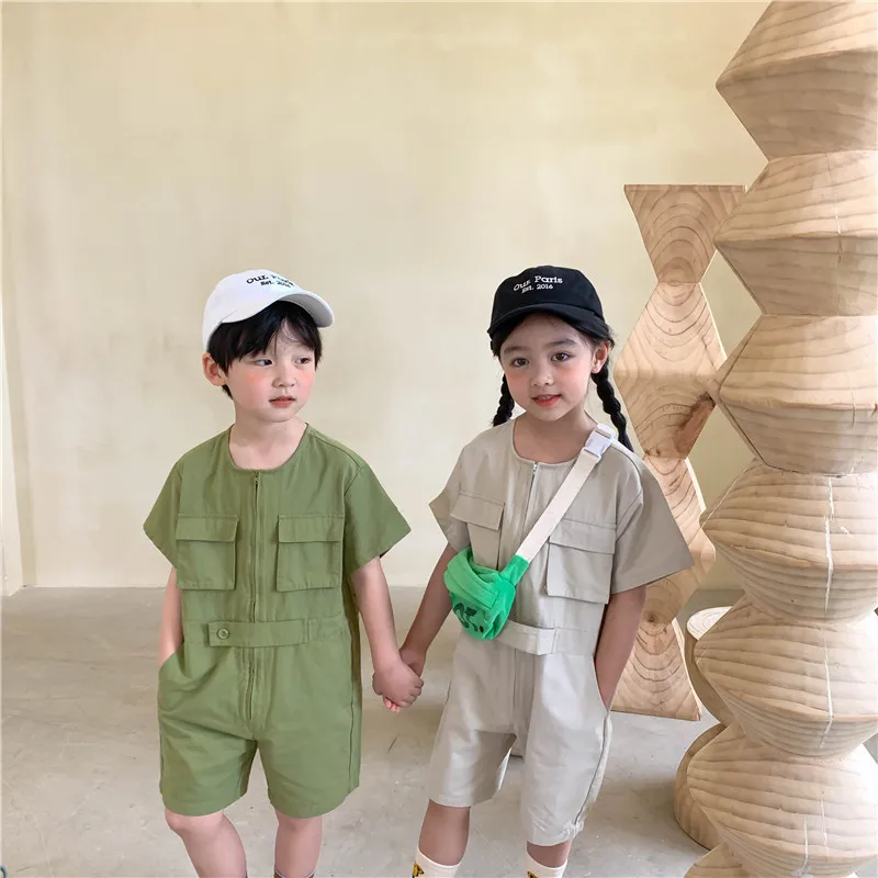 

Korean style children fashion unisex solid color short sleeve bodysuits Boys girls oversized one- pieces clothes