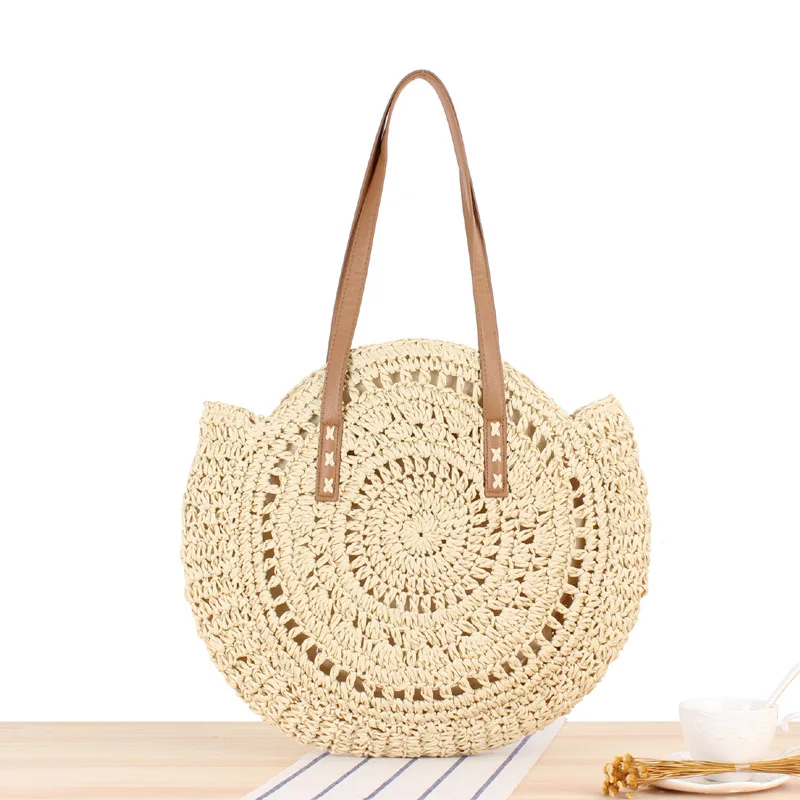 

2020 Summer Round Straw Bags for Women Rattan Bag Handmade Woven Beach CrossBody Bag Female Message Handbag Totes